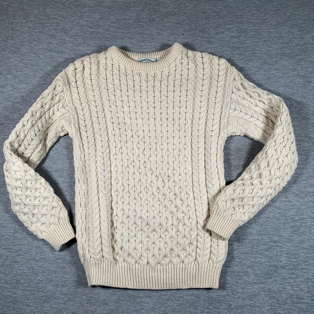 Aran Crafts Sweater Mens Small White Merino Wool Cable Knit Pullover Ireland